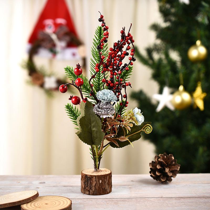 25CM table mini Christmas tree with flower, Small size Christmas trees gift for kids and friends, desktop christmas tree, New year's tree decoration
