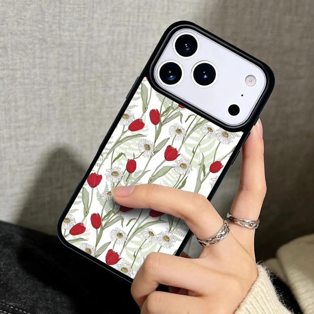 Capa Case for iPhone 17 Air 16 Pro Max 15 Plus 11 13 Mini 14 12 Back Phone Cover Flower Green Leaves