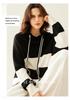 Women's Color Block Cashmere Hooded Pullover - Loose Casual Knitwear Top