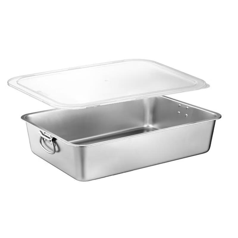 Yunduo Stainless Steel Commercial Deep Rectangular Tray with Lid and Handles