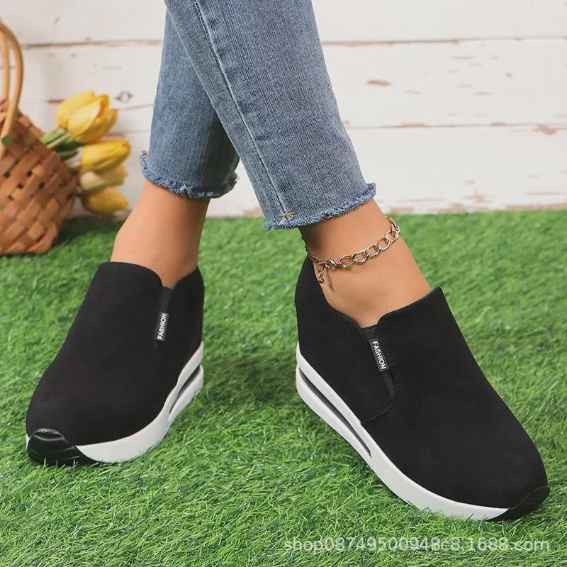 Women's Platform Loafers: New Style with Thick Soles and Raised Heels, Mid-Heeled Casual Shoes