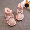 Children Princess Boots Girls Butterfly Knot Glitter Sequin Snow Warm Shoes Thickened Velvet Shoes Soft Bottom Non-slip Boots