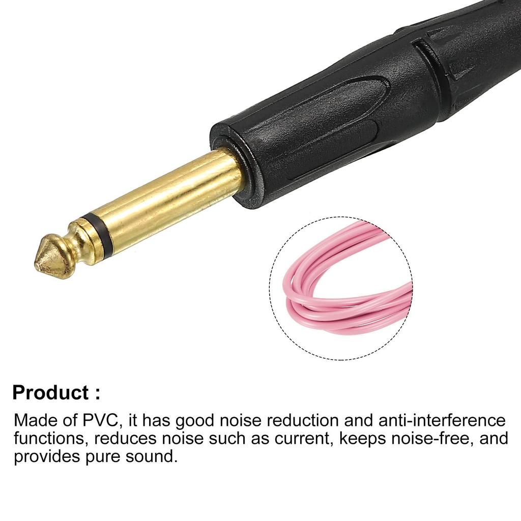 Uxcell Guitar Instrument Cable, 3M 6mm-6mm TRS Straight-to-Straight Angle, Electric Bass Cable Cord for Guitar and Bass, Pink