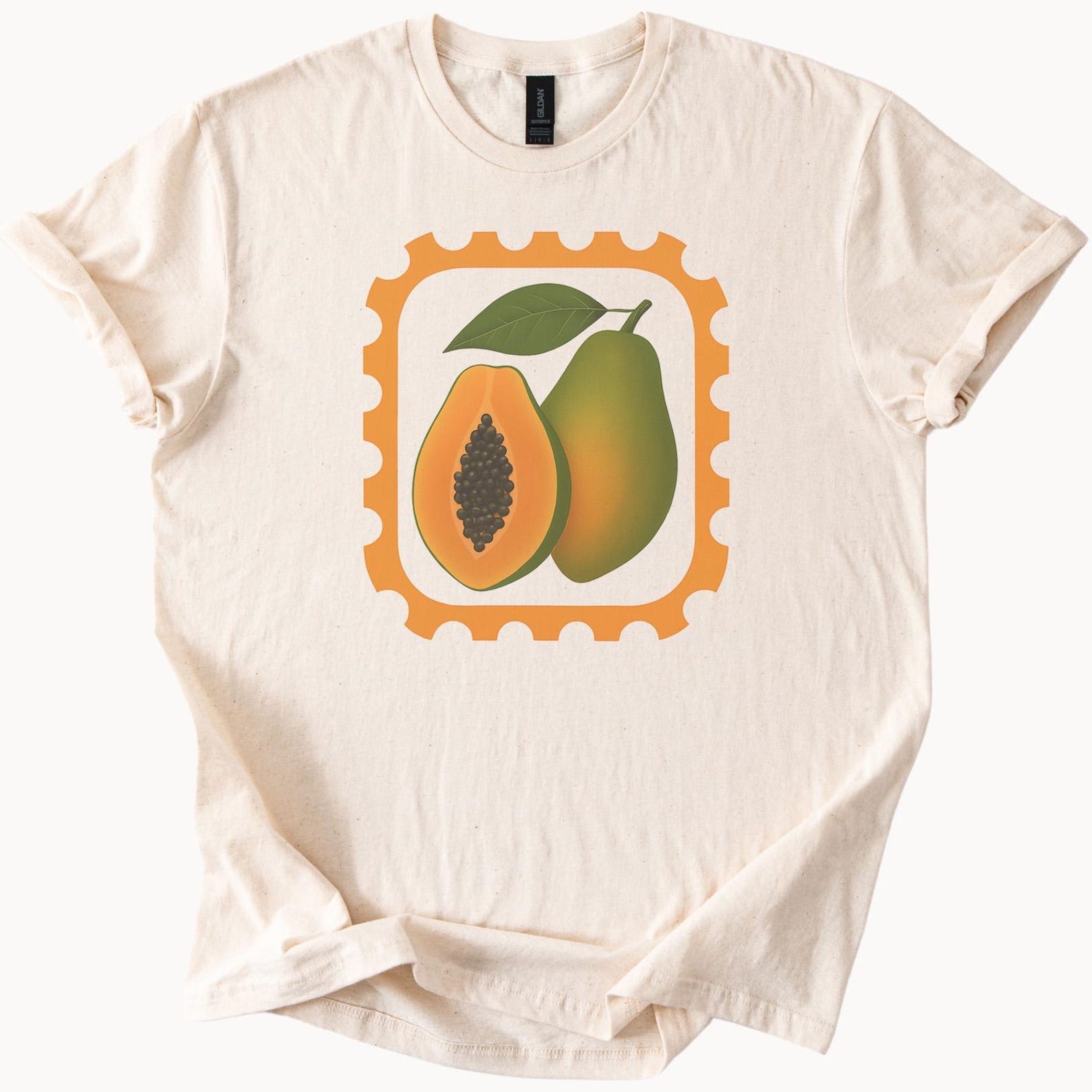 Papaya Fruit Graphic T Shirt Tropical Papaya Illustration Tee Summer Botanical Papaya Stamp Design Shirt Nature Aesthetic Apparel 130
