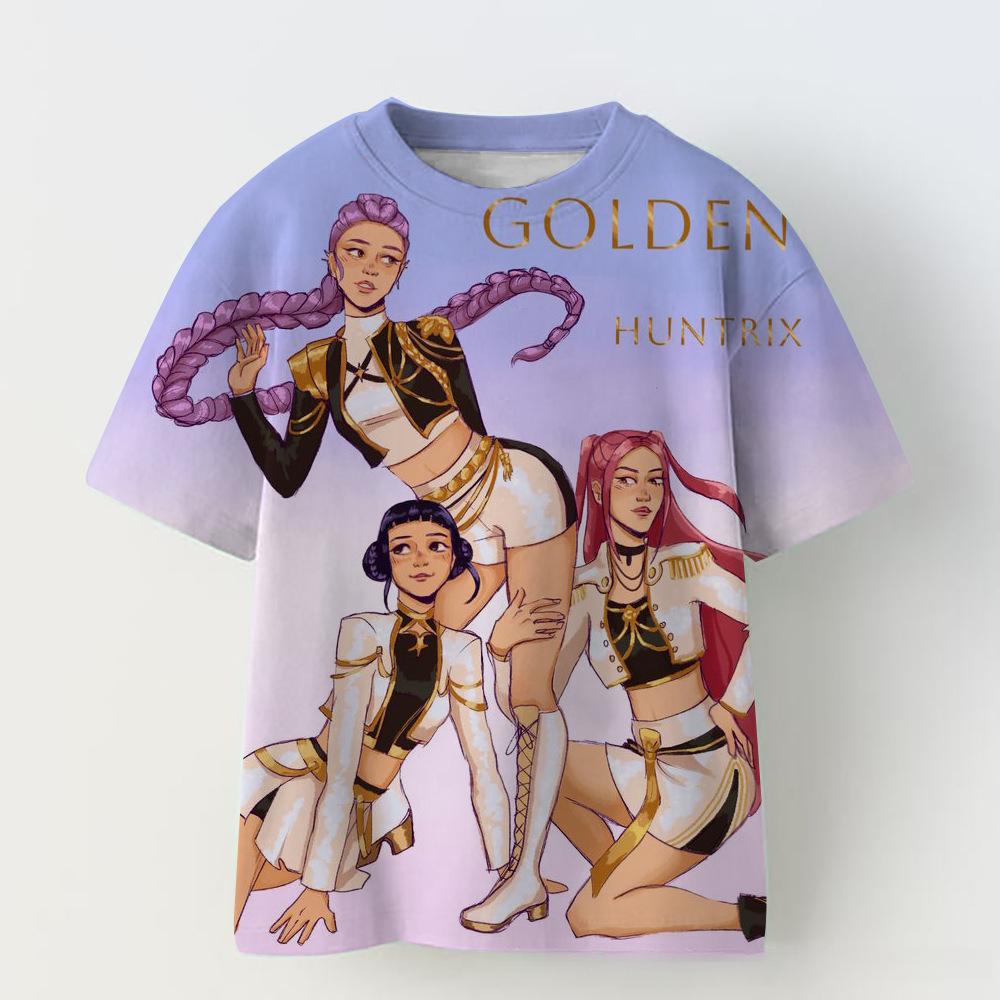 KPOP Demon Slayer Collaboration 3D Digital Print Summer Girls' Casual Fashion Round Neck Short Sleeve T-Shirt Parent-Child Outfit