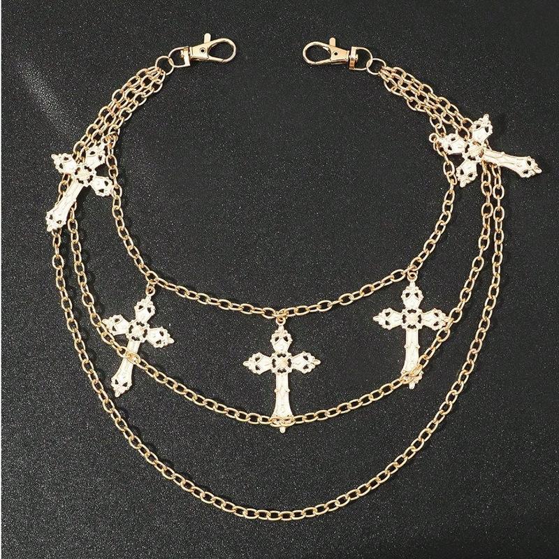 Punk Pants Chain Hip Hop Cross Charm Layered Jeans Chains Wallet Rock For Women Men Halloween Jewelry Clothing Accessories