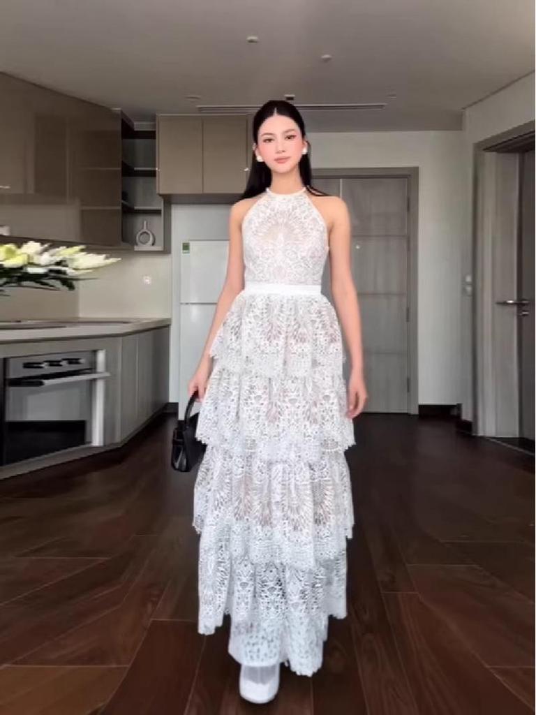 Elegant Sleeveless White Lace Lantern Dress for Women - 2026 Spring Collection