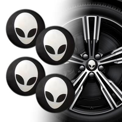 4 unids/set mejora tu viaje con estas 4 pegatinas con emblema de tapacubos de centro de rueda de coche de 56 mm con calavera alienígena, ¡perfectas para coches, motocicletas, camiones y SUV!