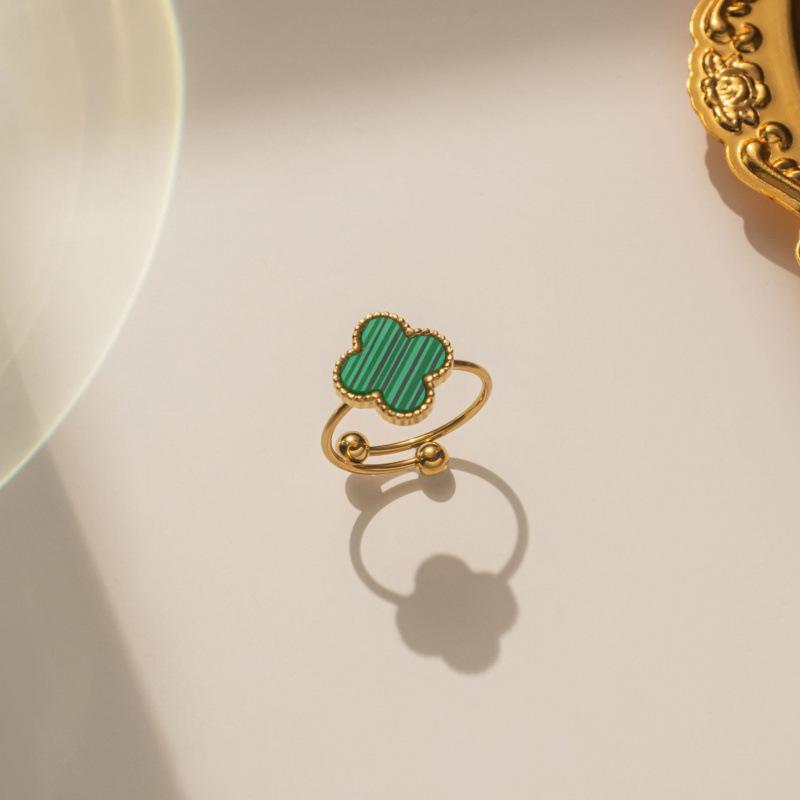 Colar da Sorte Menina Trevo Anel Aberto Aço Titânio Ouro 18K Anel Simples