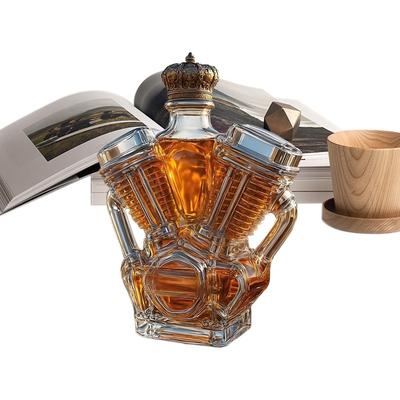 V-shape Whiskey Bottle Liquor Bottle Collectibles Decorative Motorcycle Engine Shape Alcohol Container For Display Cabinet