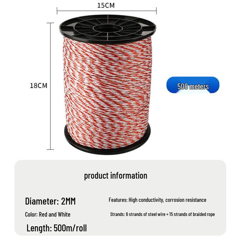 Electrified Fence Rope for Livestock: 200m & 500m Conductive Rope for Farm & Pasture