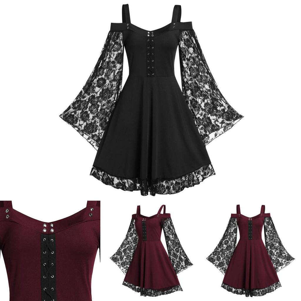 Atemberaubendes Vintage Mittelalter-Partykleid für Damen mit großem Schwingrock, perfekt für Cosplay und Halloween