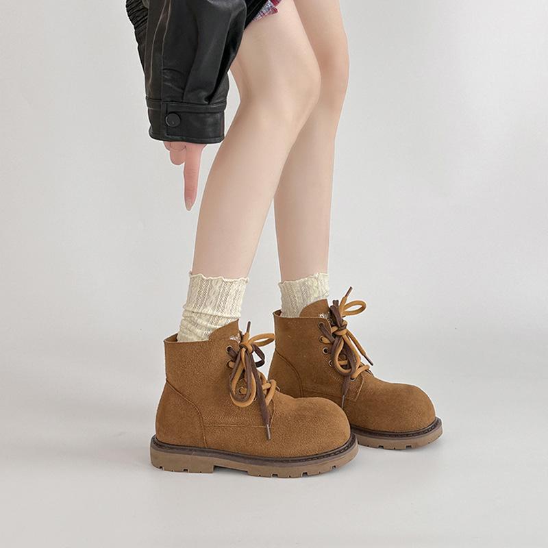 Fashion Suede British Martin Boots Autumn Vintage Short Tube Frosted Lace-Up Flat Bottom Versatile Boots Women's Boots