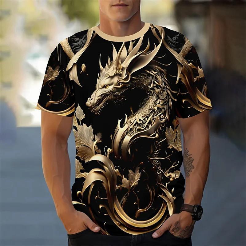 Dragon Lotus Flower Pattern T Shirt for Men Chinese Loong 3D Printed Tees Summer Casual Short Sleeve O-Neck Tops Unisex T-Shirts