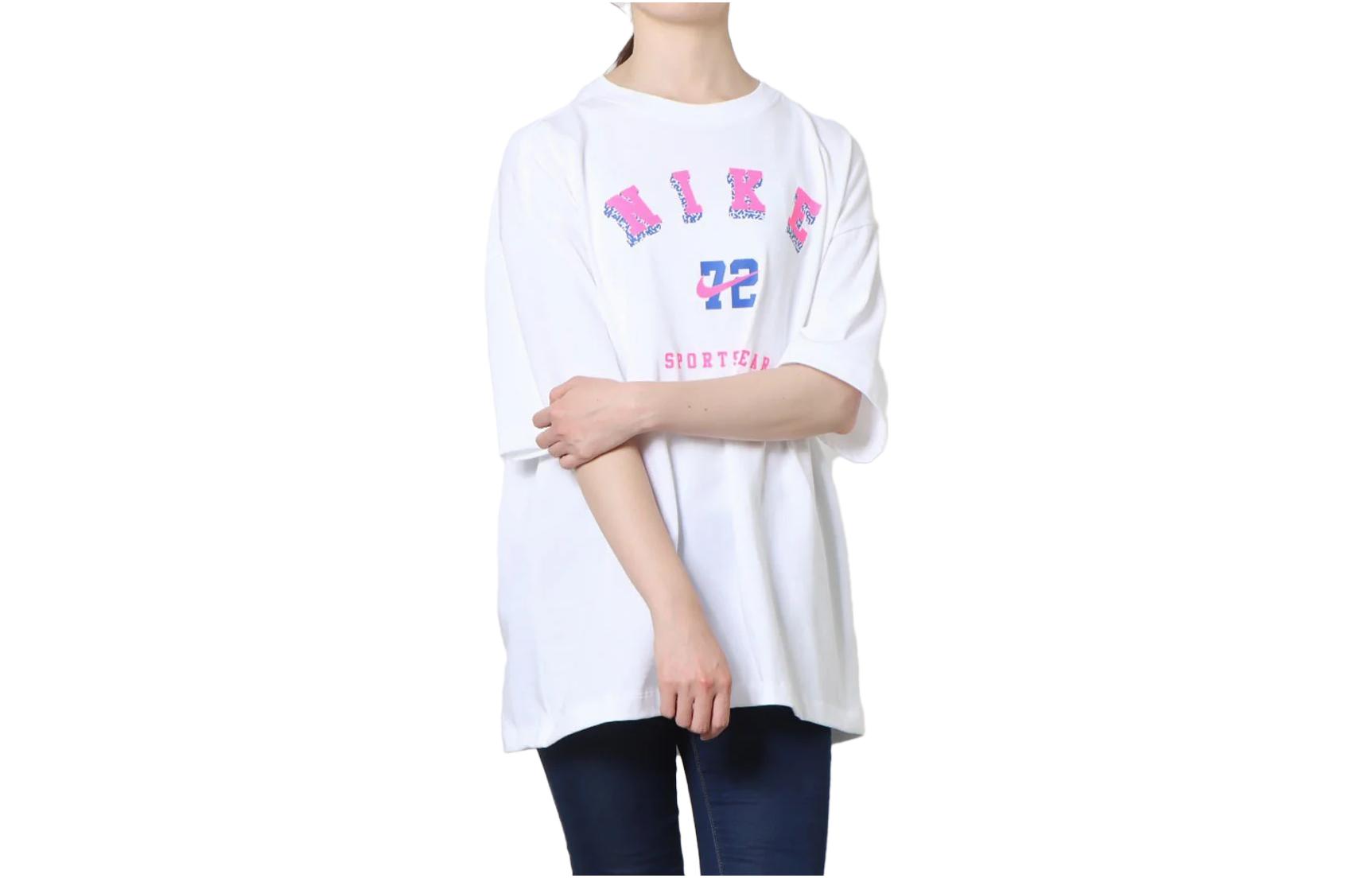 Nike Women ss Letter Print Fitted Crewneck T-Shirt White DX7923-100 M