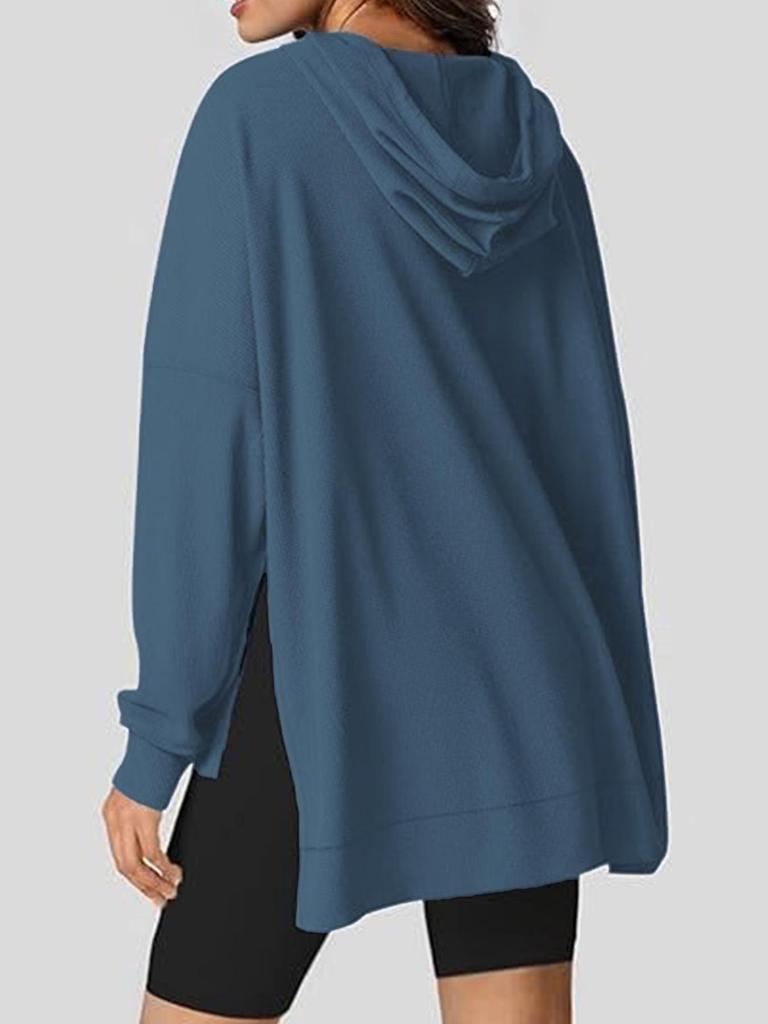 2024 Women's Hooded Waffle Knit Pullover Sweatshirt with Pocket, Long Sleeve, Autumn/Winter