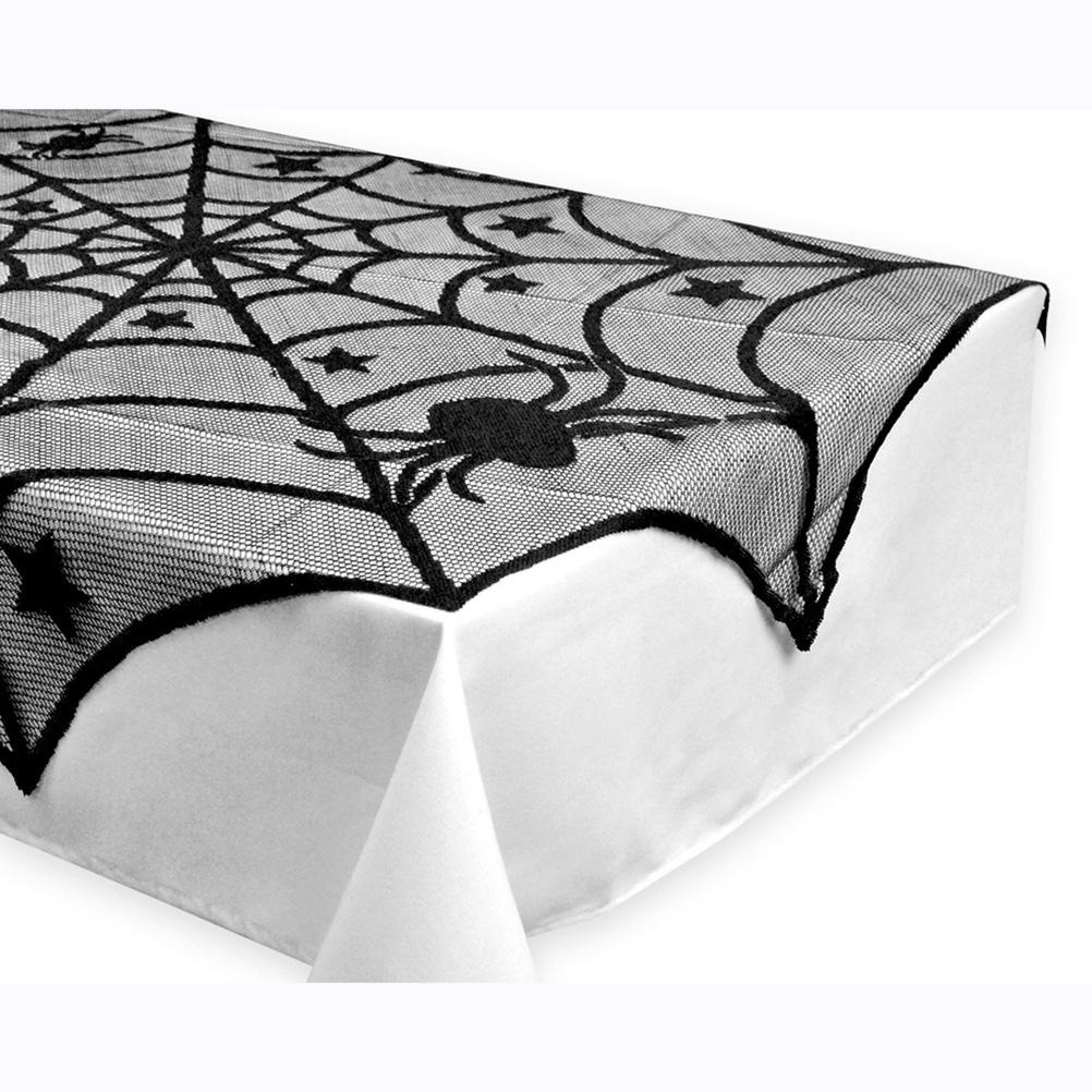 40 Inch Round Polyester Lace Table Topper Black Spider Web Halloween Tablecloth for Halloween
