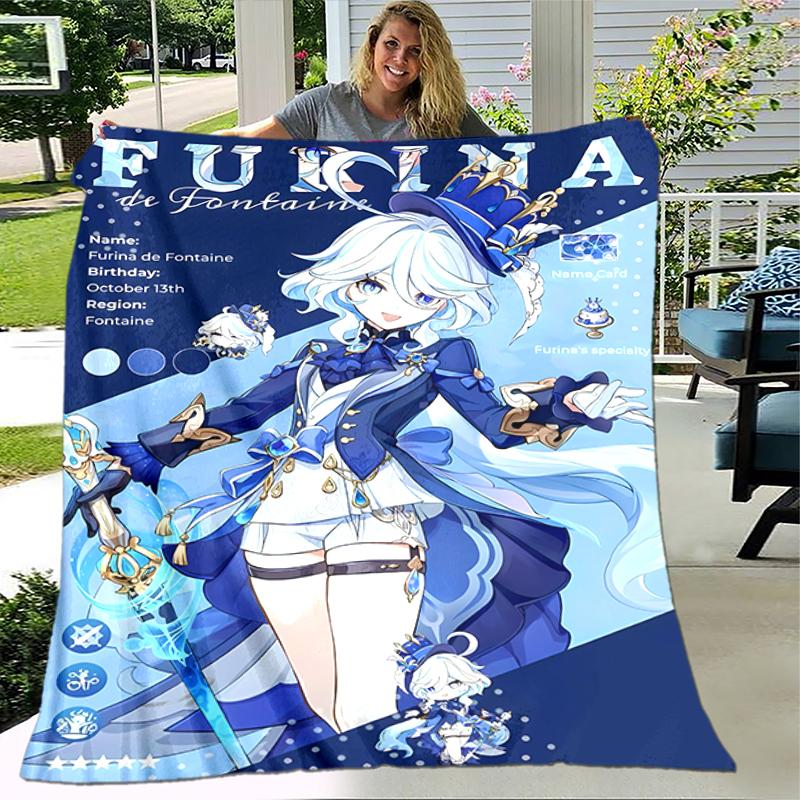 1pc Blanket Genshin Impact Furina Print Design, Lightweight Blanket for Sofa, Bed- Soft &Warm, Gift for All Seasons like Christmas, Halloween