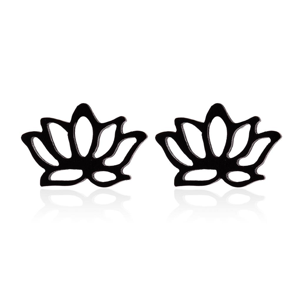 Stainless Steel Petal Earrings - Simple Lotus Flower Design, Elegant Hollow Ear Bone Studs