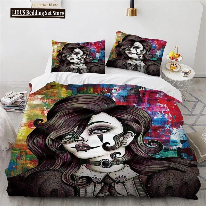 Skull Duvet Cover Queen Size Microfiber Vintage Sugar Skull Girl Day Of The Dead Bride With Dark Color Roses Graphic Bedding Set
