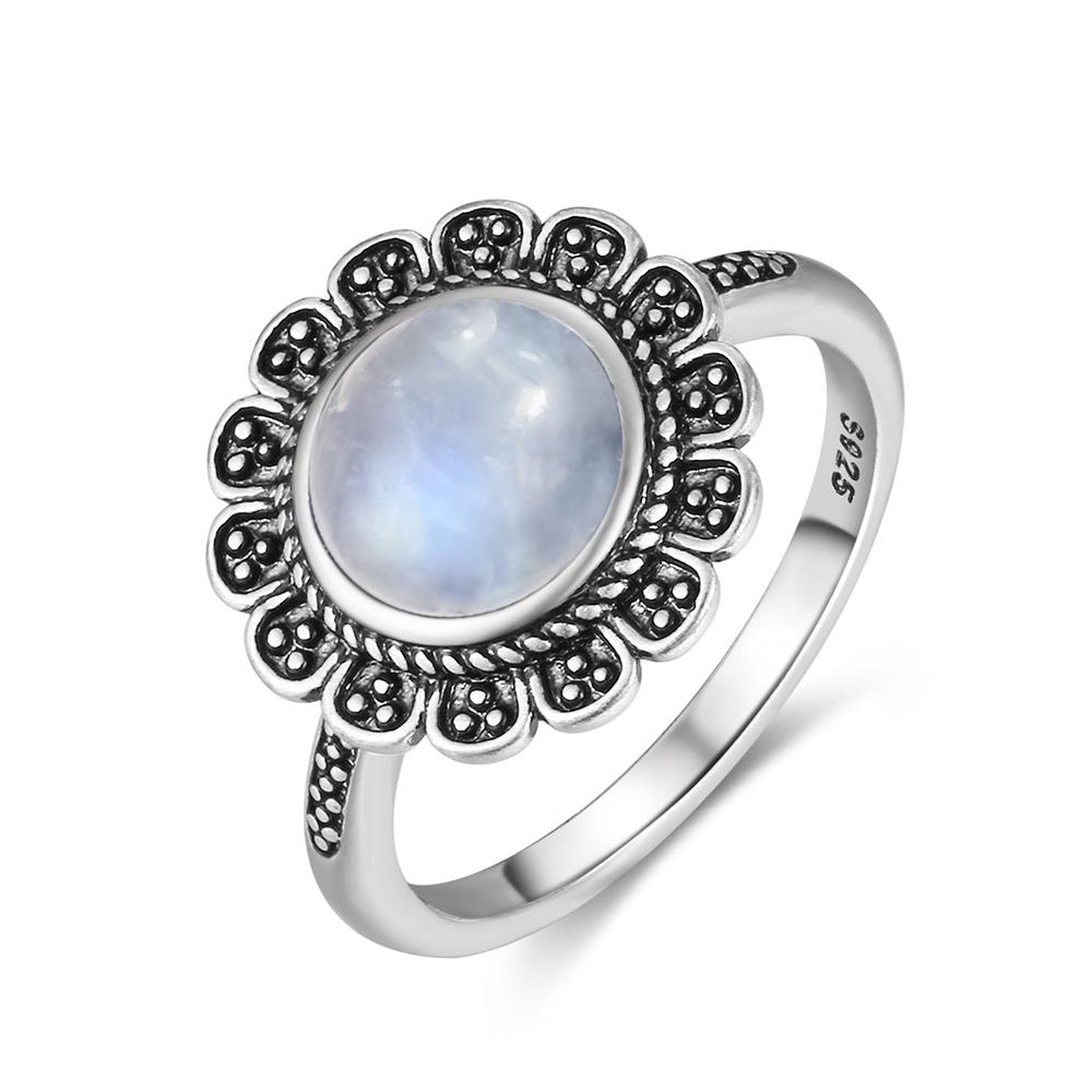 Vintage 925 Sterling Silver Natural Moonstone Rings Bohemia Oval Shape Retro Ring Gifts Fine Jewelry for Women Men