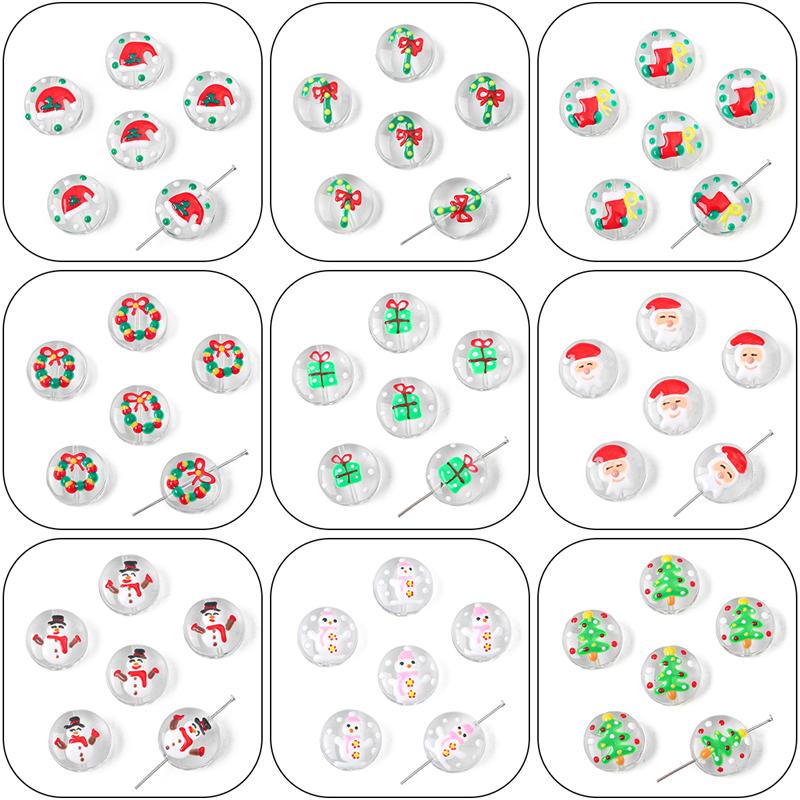 Hand Painted Christmas Bead Funny Colored Glaze Flat Round Charm for DIY Craft