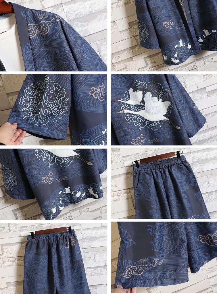Trysimple Jinbei Short and This Summer Set Is Perfect for Fireworks and Features Include and Wave Patterns Men's Set, Haori, Samue, Cardigan, Sleeves,