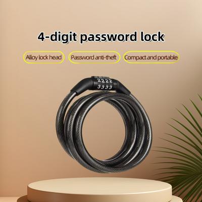 4-Digit Password Lock, Anti Theft Bicycle Lock, 1-Meter Ultra Strong Cable, Suitable For Mountain Bikes, Road Bikes