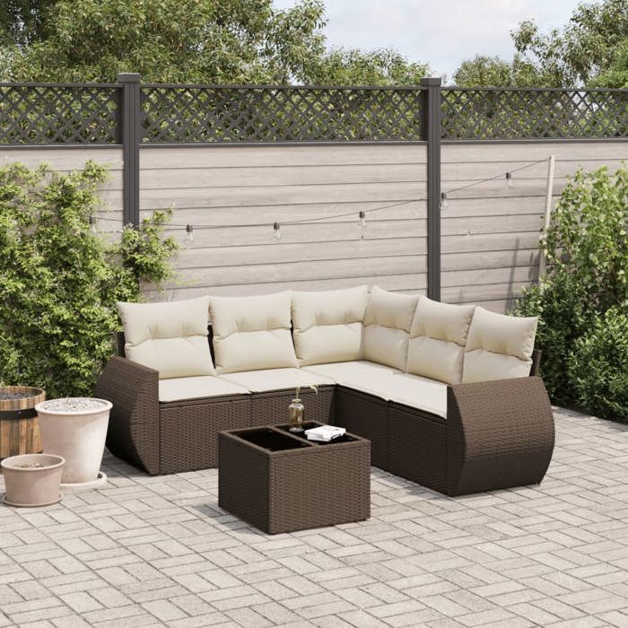 VidaXL Salon de Jardin avec Coussins 6 pcs, Canapés de Terrasse, Ensemble de Meubles de Patio, Mobilier d'Extérieur, Marron 3221362