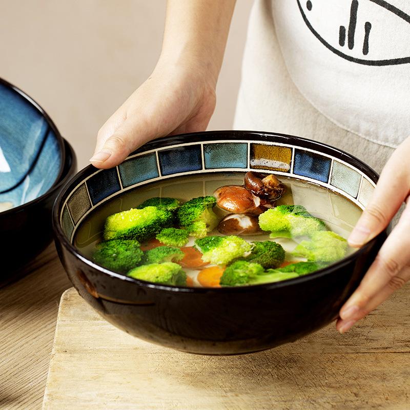 Chinese Ceramic Tableware Creative Hand-painted Soup Bowl Home Fruit Salad Bowl Large Noodle Bowl Restaurant