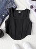 Girls' Summer Fishbone Waist-Cinched Cropped Top, Square Neck Slim Sleeveless Vest
