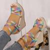 Fashion Summer Hot Selling Women's Shoes Fashion Color Matching Open Toe Wedge Heel Fabric One-line Buckle Women's High Heel Sandals