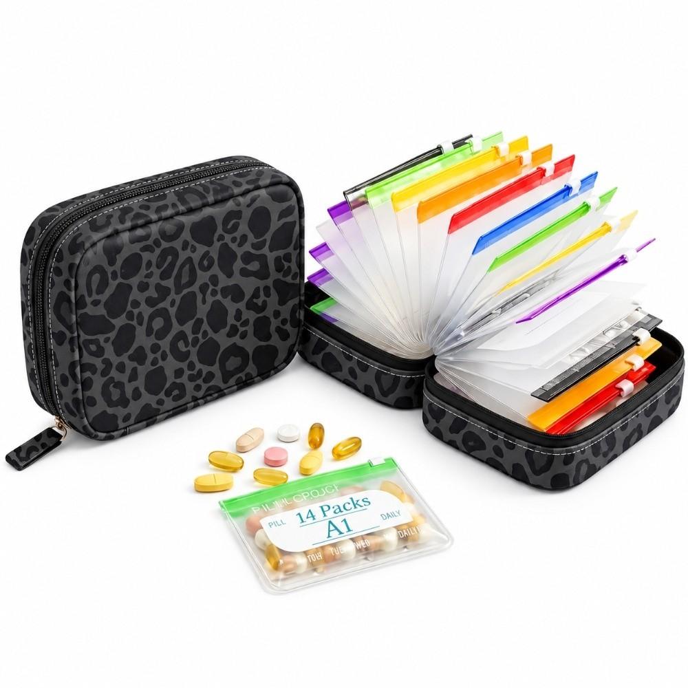 with14 Zippered Pouches Pill Pouch Organizer BPA-Free Medicine Case Daily Travel