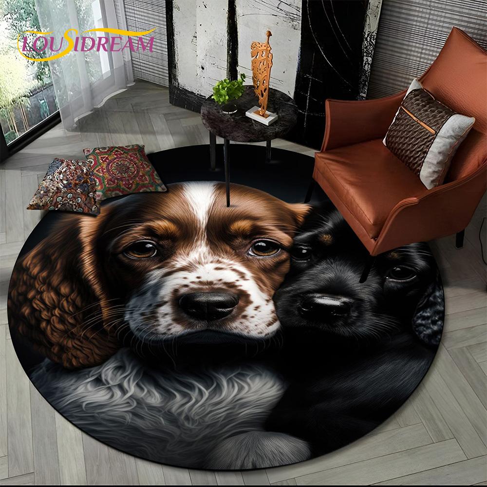 Cute Dog Samoye,Chihuahua,Koki Pomeranian Cartoon Round Carpet Rug for Living Room Bedroom Decor,kids Pet Area Rug Non-slip Mat