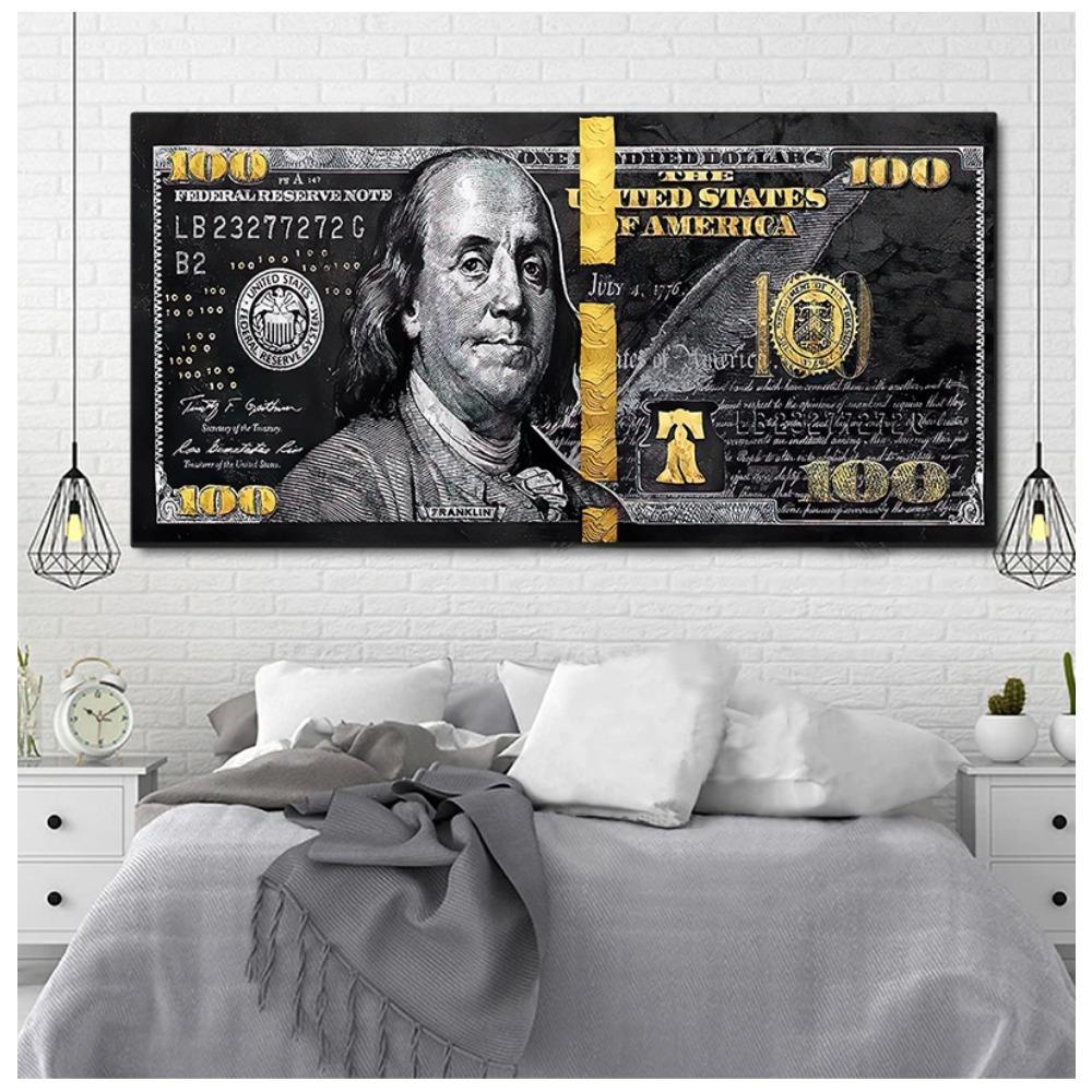Wall Art Gold Modern Popular Colorful Hundred Money Canvas Painting Quadro Street Abstract Poster Picture Home Decor