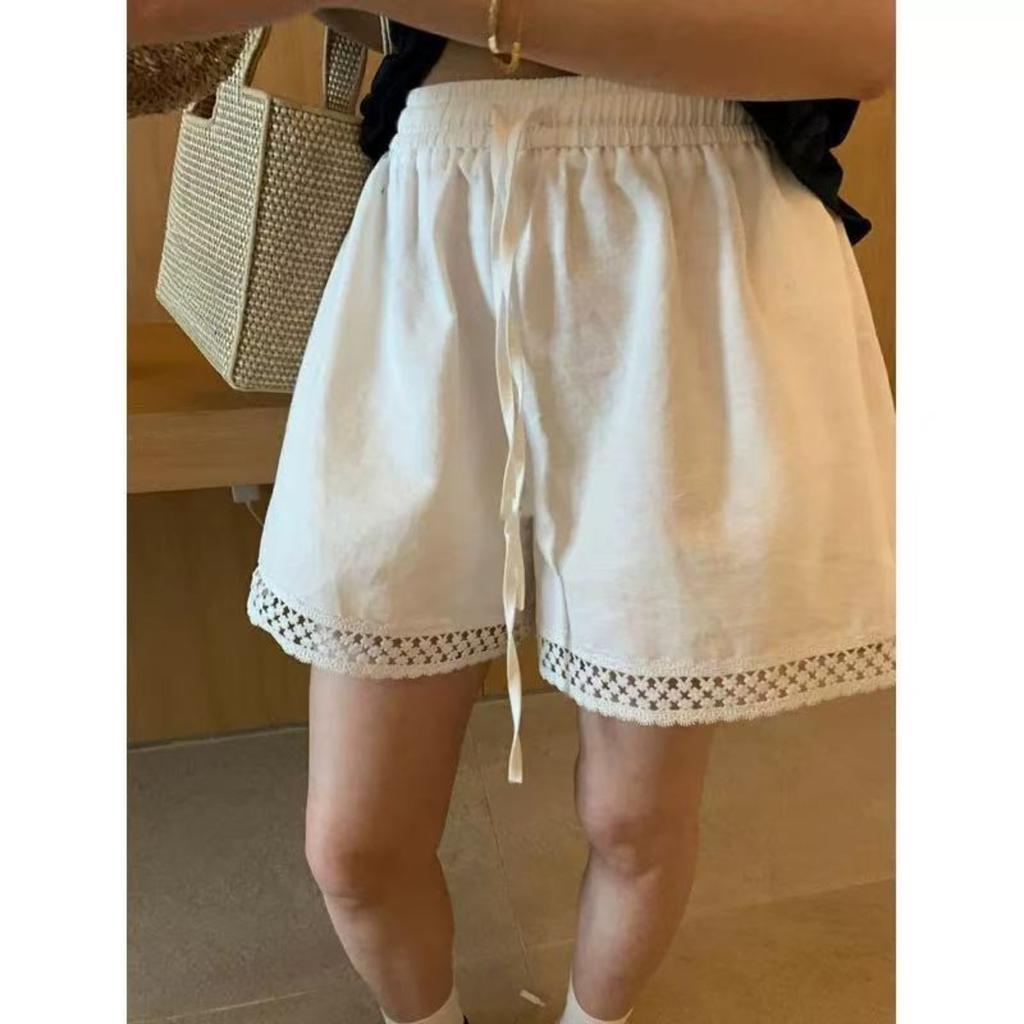 New Retro Casual Shorts with Women's Lace Patchwork Wide Leg Shorts and Casual Pants