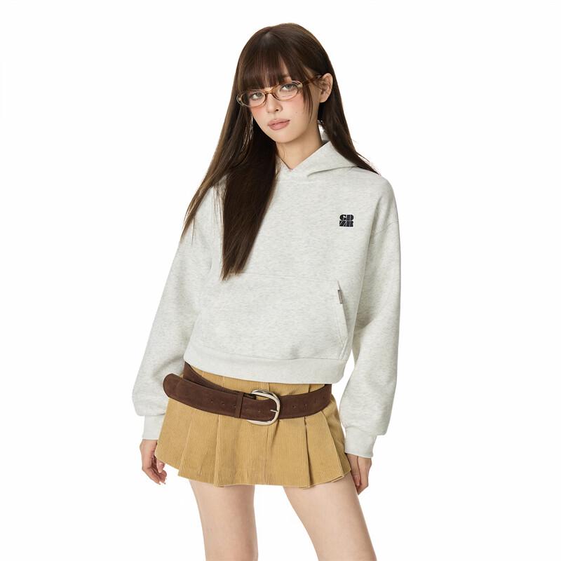 GROUND ZERO Women's Letter Embroidered Short Hooded Sweatshirt