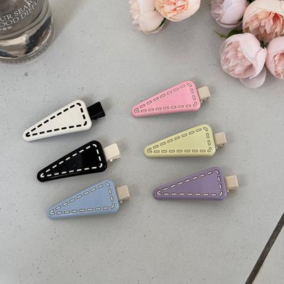Korean Version Cream Alloy Triangular Hairpin Women's New Duck Bill Clip Sweet Personality Bangs Makeup Side Accessories Trendy