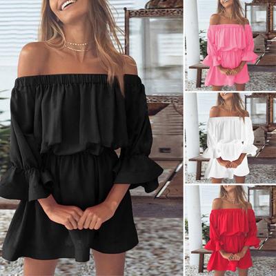 Γυναικείο Φόρεμα Off Shoulder με Βολάν Καλοκαιρινό Μονόχρωμο Αμάνικο Μίνι Φόρεμα για Καθημερινή Χρήση