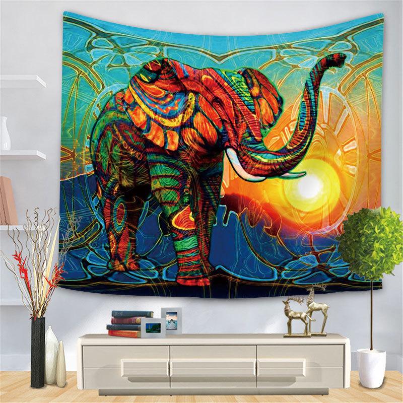 Nordic INS Elephant Background Fabric Cross Border Decoration Wall Carpet Home Decoration Wall Carpet Colorful Elephant Background Hanging Fabric