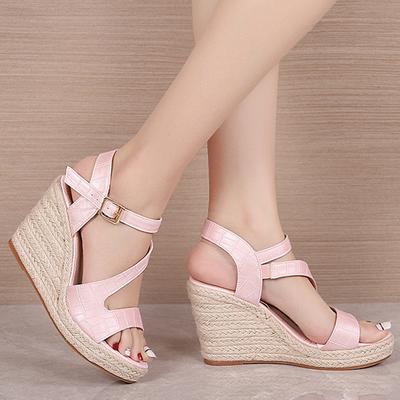 2024 Summer Shoes Women Party Shoes Modern Platform Wedges Sandals Brand Ladies High Heels Sandals Black Pink Big Size 42 A4355