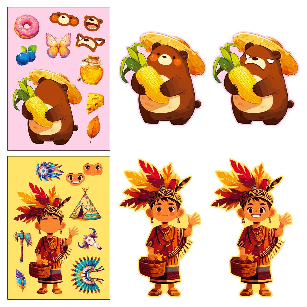 6 Turkey Puzzle Face Changer Stickers Thanksgiving Anime Cartoon Collage Fall Harvest