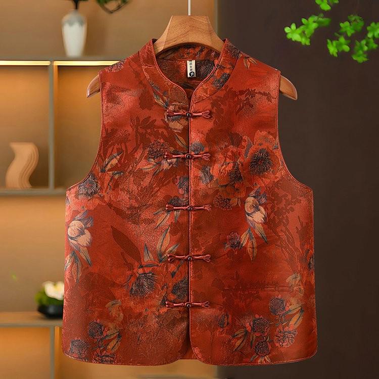 

Women s Spring Autumn Jacquard Buckle Vest - New Chinese Style for Middle-aged Mothers 3XL червоний