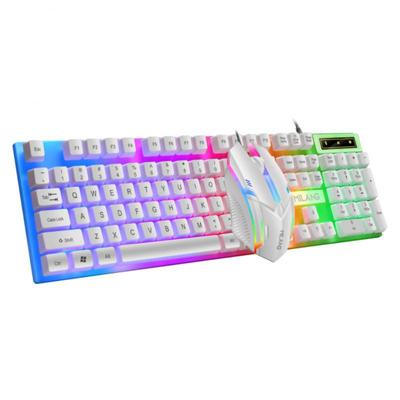 RGB Rainbow Backlit Wired Keyboard and Mouse Set - Comfortable Floating Keycaps, Durable for Office Business