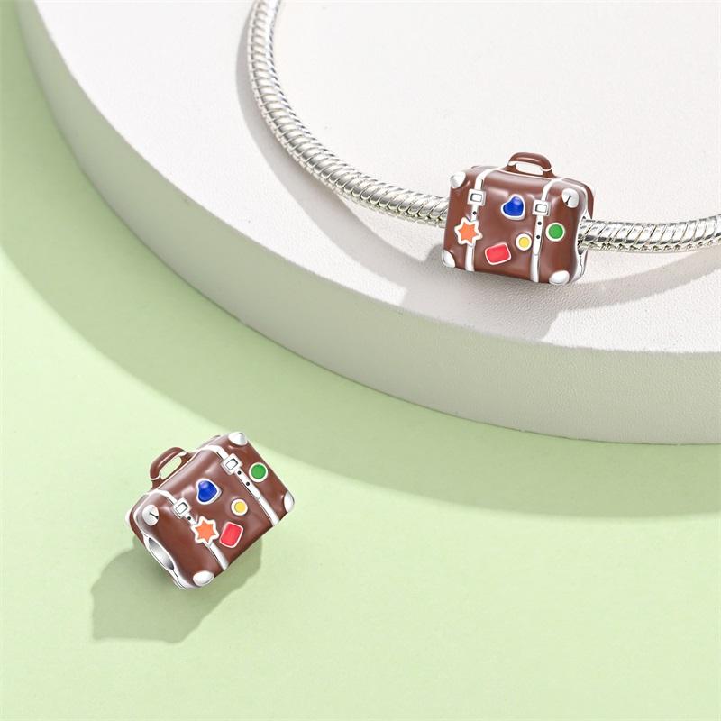 100% Copper Colorful Suitcase Bag Travel Handbag Charms Beads Fit Original Bracelets Fine Diy Anniversary Jewelry