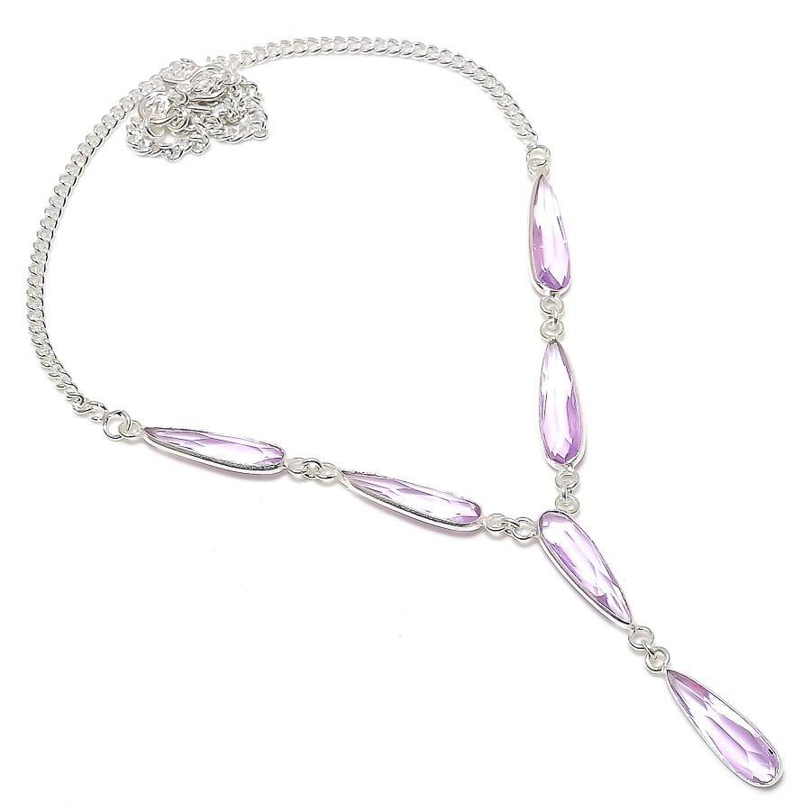 

Natural Pink Kunzite Gemstone 925 Sterling Silver Jewelry Necklace 18 W1U12