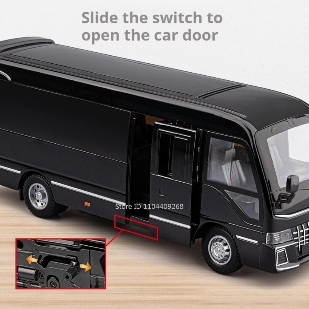 Scale 1:33 Coaster Business Bus Model Car Toy Music Light Pull Back Alloy Diecast MPV Vehicle Models Boys Ornament Collection