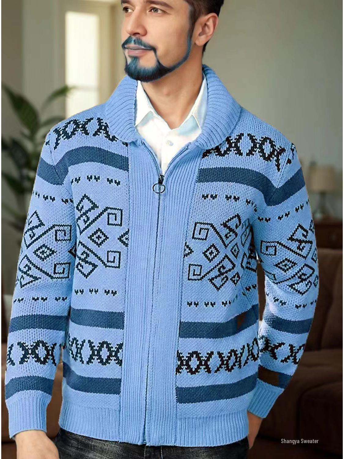 

Men s Slim Fit Knit Cardigan Jacket - Trendy Autumn/Winter Sweater S небо синє кольору