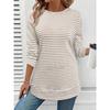 Women's Casual Long Sleeve Knit Hollow Stripe Round Neck Pullover T-shirt Top, Autumn Winter Fashion Top for Crossborder