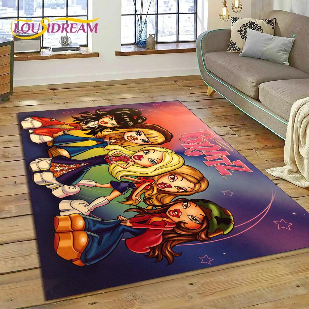 HD Cartoon Bratz Doll Cute Girls 3D Rug Carpet for Living Room Bedroom Home Decor,Floor Mat Non-slip Decoration for Sofa Doormat